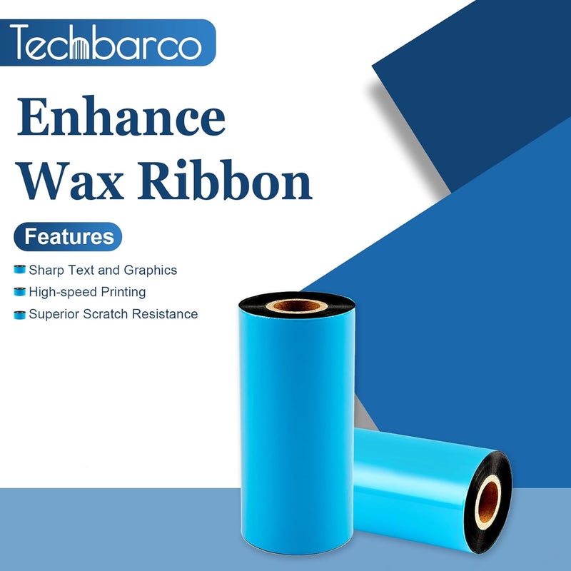 Techbarco Store 1 Rolls 6.14" x 1476' Premium Enhanced Wax Thermal Transfer Ribbon, 156mm x 450m Black Industrial Barcode Label Printer Ribbon - Compatible with Zebra, TSC, GoDex, Citizen, 1" Core - Image 2